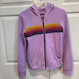 Aviator Nation Lavender Kids Five Stripe Zip Up Hoodie Sweatshirt Size 14